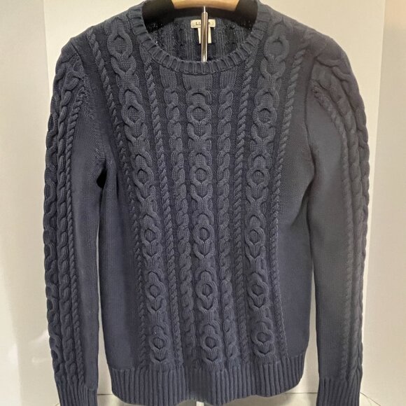 LL Bean Cable Knit Sweater Women’s Small Steel Blue100% Cotton Pullover Crewneck - Picture 8 of 9